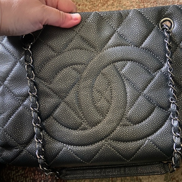 Authentic Chanel Purse CC Shopping Tote  silver hardware leather - Picture 3 of 16